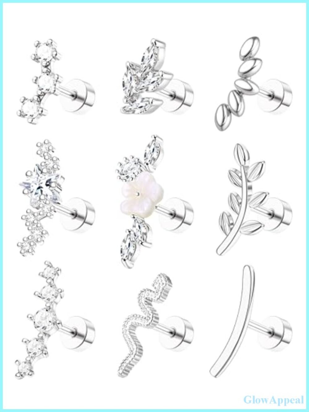 9Pcs Stainless Steel Cartilage Helix Earrings Set Body Piercing Jewelry